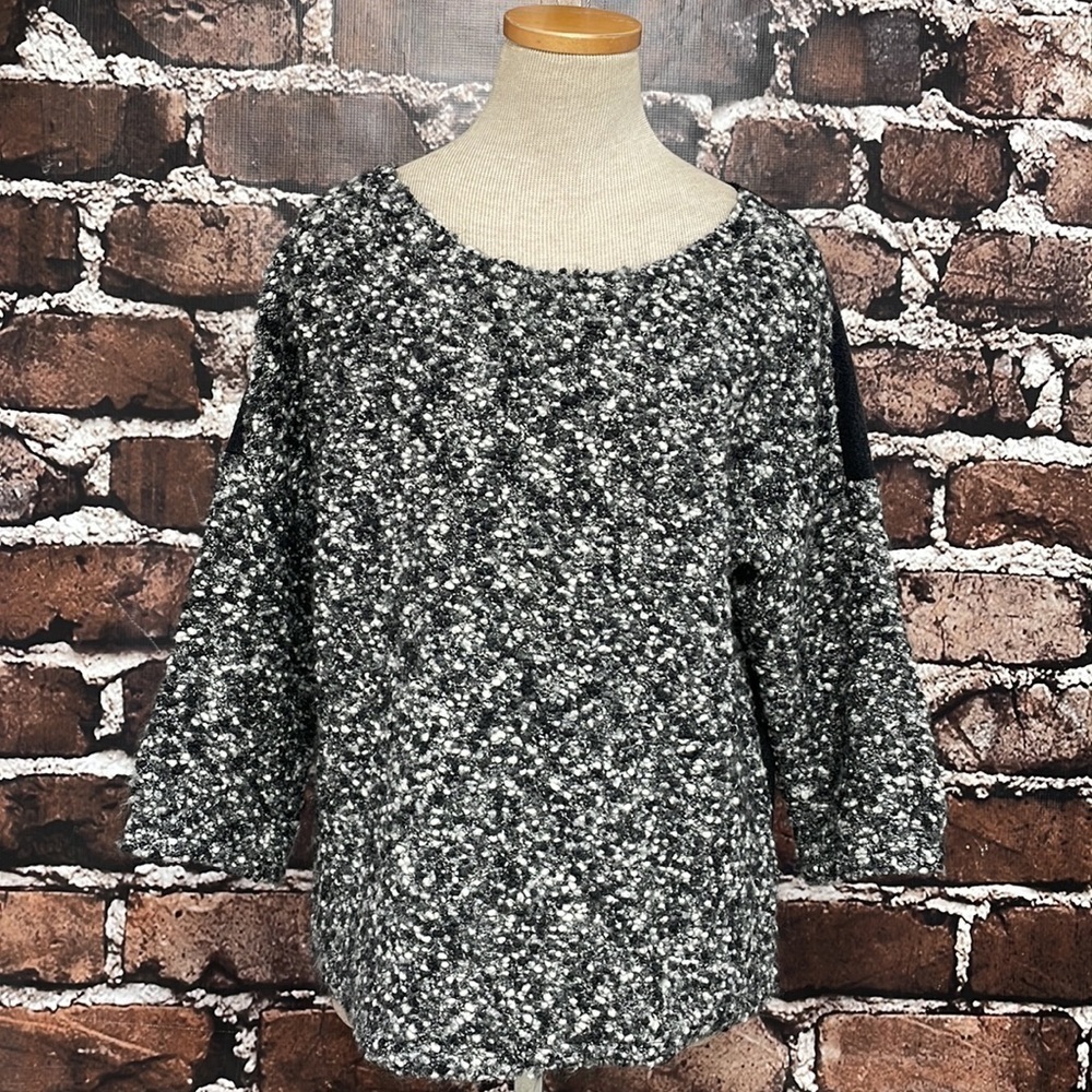 Eileen Fisher Sweater Pullover Chunky Knit Wool Gray White Size Small